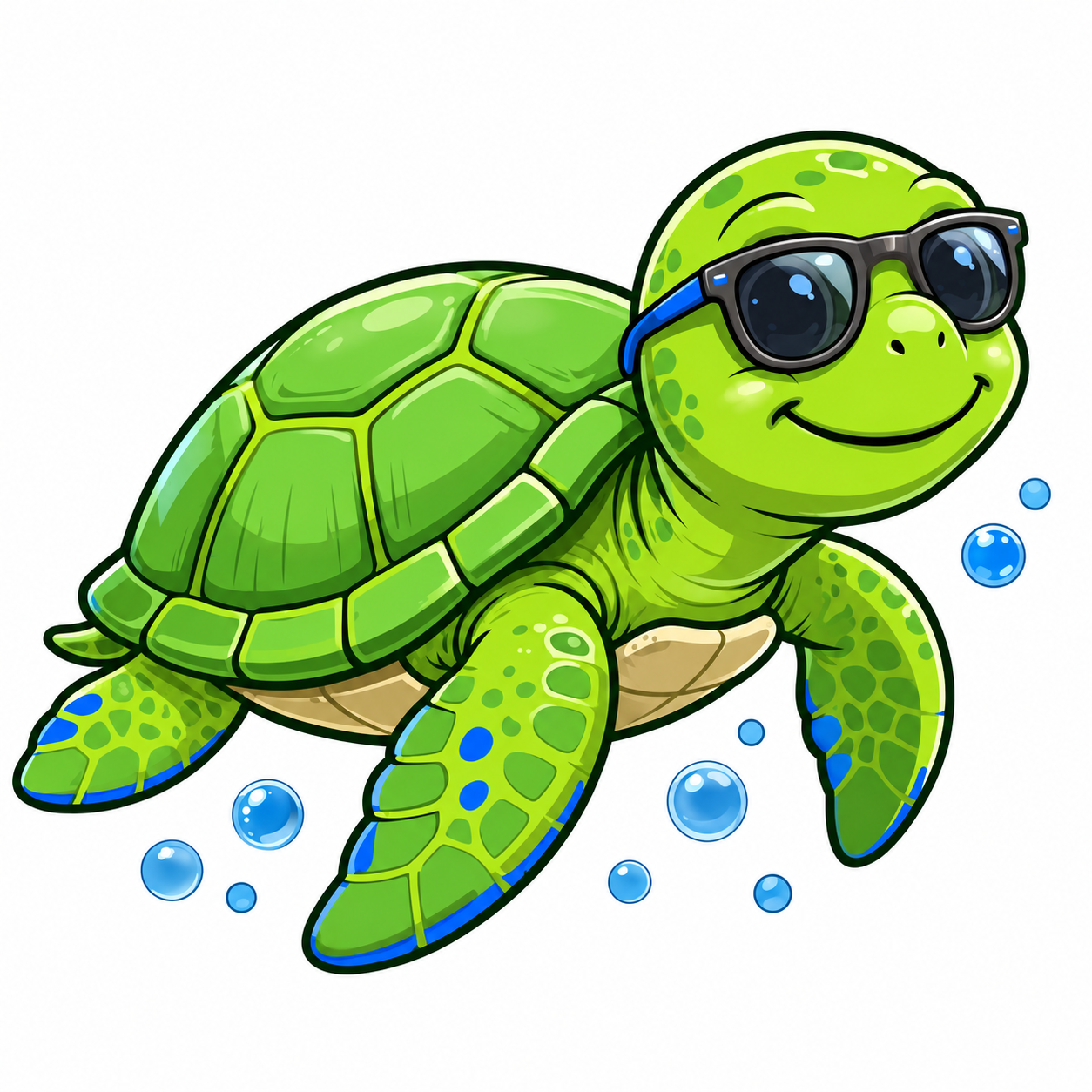 GreenMarine’s green sea turtle mascot wearing sunglasses